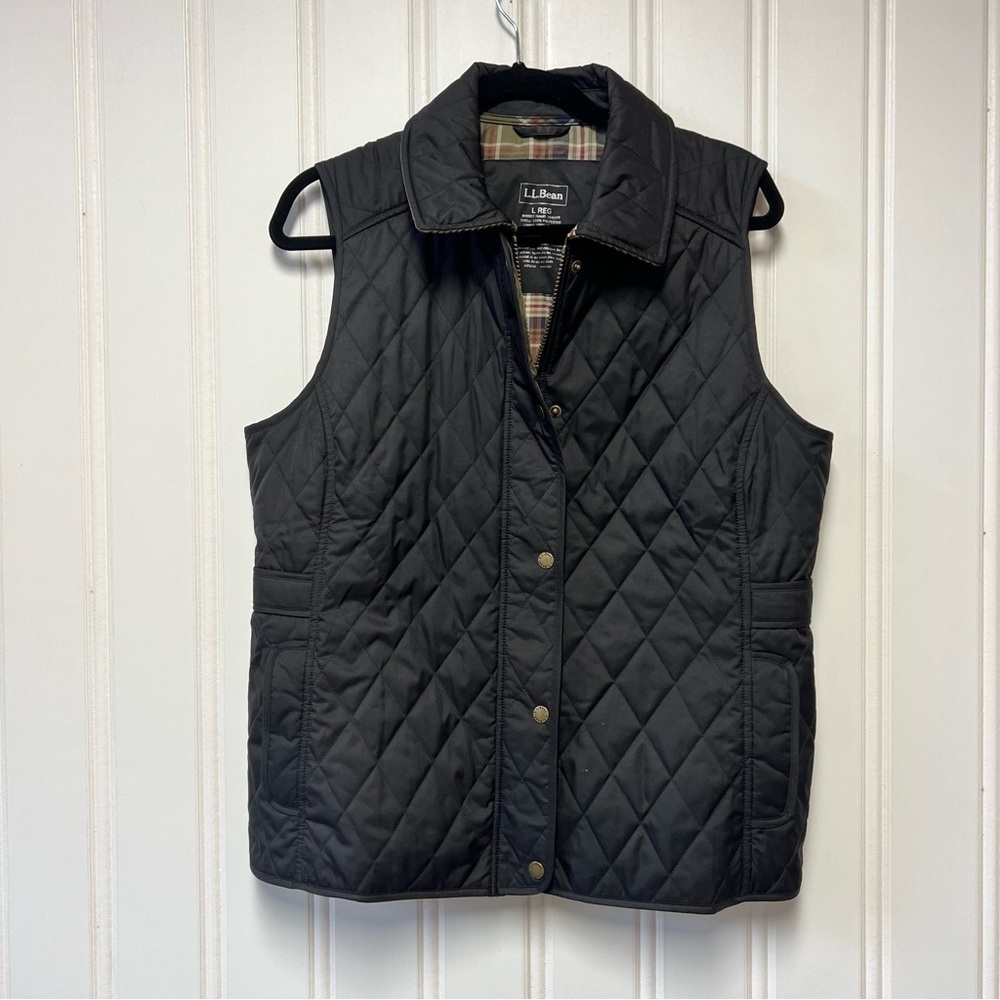 L.L. Bean Black Quilted Black Snap Zip Puffer Vest Woman’s Large Lightweight